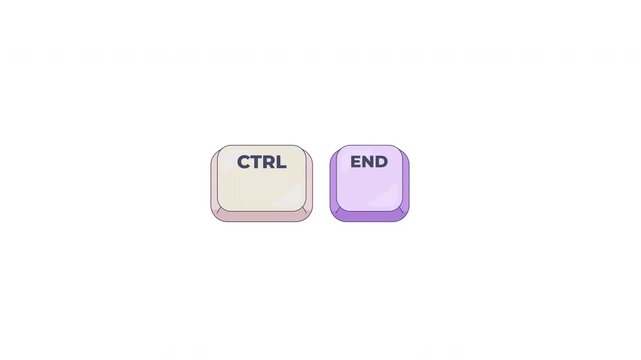 Ctrl End keyboard shortcut keys animation. Navigate to end of document and webpage. Text editor. Cursor movement. Animated hotkey combo buttons click for pc, laptop. 4K video. Computer press action
