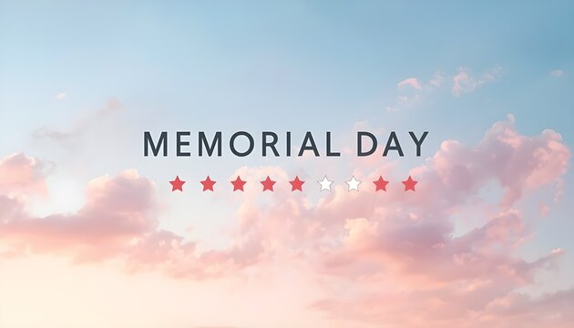 A serene sky with pink clouds and a Memorial Day message