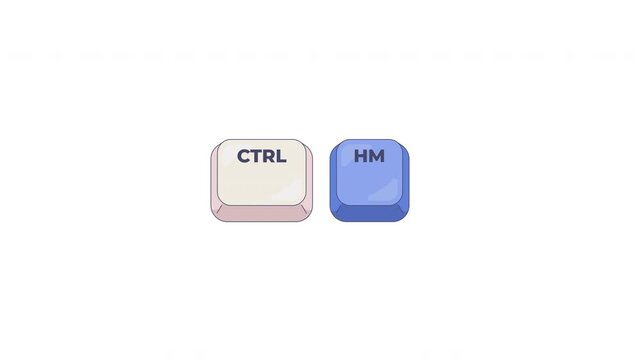 Ctrl Home keyboard shortcut keys animation. Move cursor to beginning of document and web page. Editing command. Animated hotkey combo buttons click for pc, laptop. 4K video. Computer press action