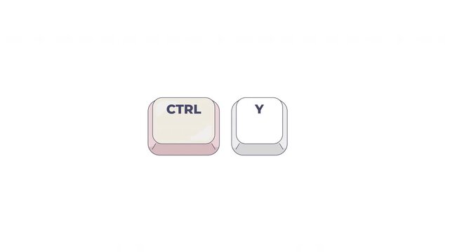 Ctrl Y letter keyboard shortcut keys animation. Redo command. Repeat restore last undone action in application. Animated hotkey combo buttons click for pc, laptop. 4K video. Computer press function