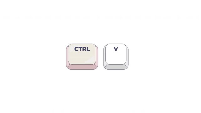 Ctrl V letter keyboard shortcut keys animation. Copy paste command. Text editing function. Clipboard action. Animated hotkey combo buttons click for pc, laptop. 4K video. Computer press action