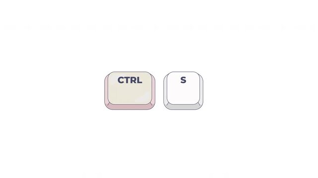 Ctrl S letter keyboard shortcut keys animation. Save file and project in application. Document management. Animated hotkey combo buttons click for pc, laptop. 4K video. Computer press action