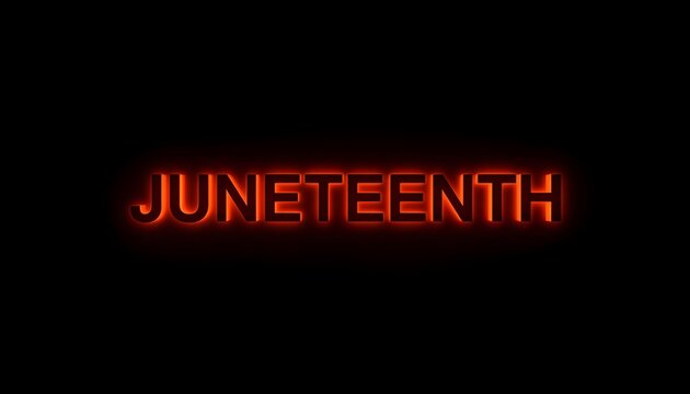 A vibrant Juneteenth sign glowing brightly in the dark