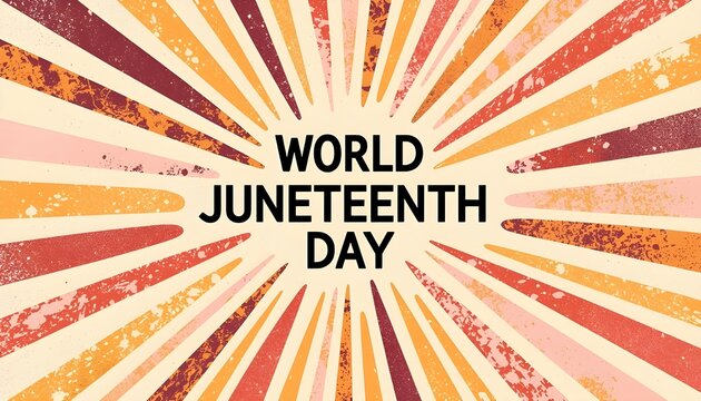 A vibrant graphic celebrating World Juneteenth Day with a colorful sunburst design