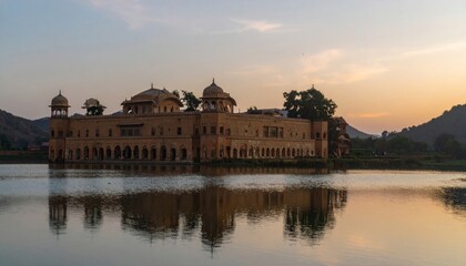 Obraz premium Majestic Jal Mahal in Jaipur - A Serene Reflection on Lake Man Sagar.