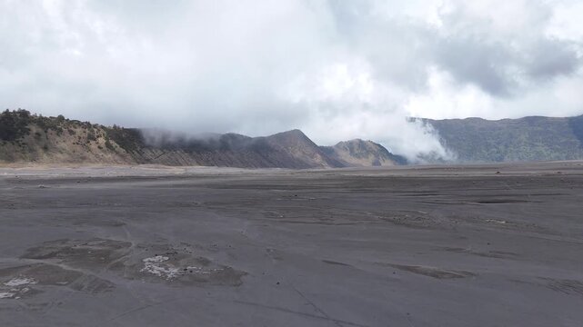 Drone view of Mount Bromo sand sea
