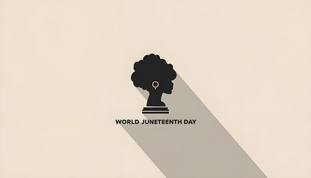 A graphic design celebrating World Juneteenth Day with a tree silhouette and shadow on a beige background