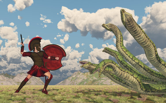 Herakles k&auml;mpft mit der Hydra
