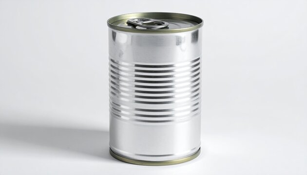 Silver aluminum food can with pull tab lid offers convenience for easy opening and preservation isolated on a white background for cooking needs