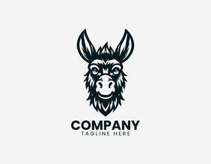 Fototapeta premium Stylized donkey head with expressive face representing strong character mascot and bold personality in clean minimalist black vector illustration style on white background