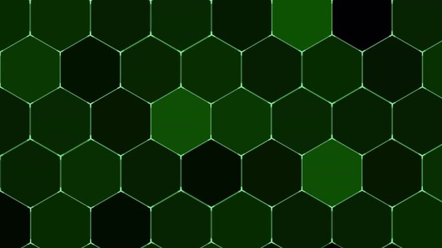 hexagonal grid pattern in green on dark background, futuristic tech abstract background 4k