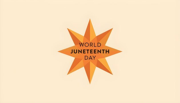A vibrant star graphic celebrating World Juneteenth Day with a bold orange design on a light beige background