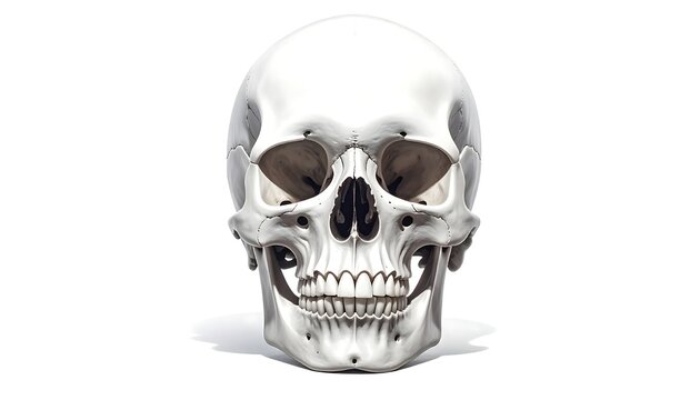 Detailed Human Skull Anatomy Illustration on White Background.