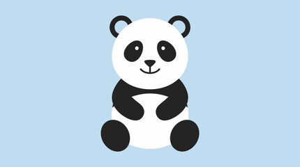 A cute cartoon panda with black and white fur sitting upright on a light blue background, featuring a simple and friendly illustration style. © Abhinaya Project