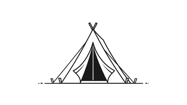 Minimalist line art illustration of a classic teepee tent is perfect for camping designs, outdoor adventure icons, or simple nature graphics.