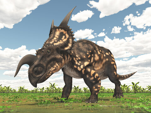 Dinosaurier Einiosaurus in einer Landschaft