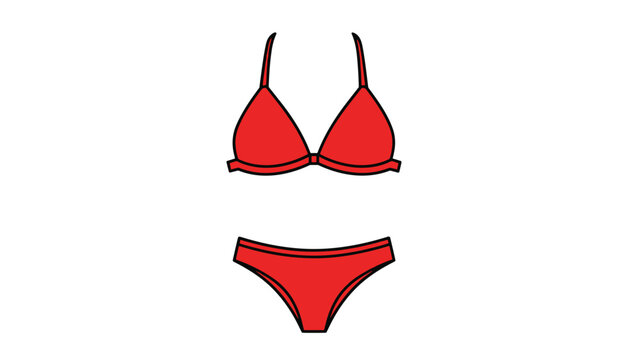 Bright red two-piece bikini set is illustrated in a flat vector style on a white background representing summer fashion and beachwear.