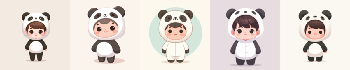 Obraz premium cute little boy wearing panda costume vector