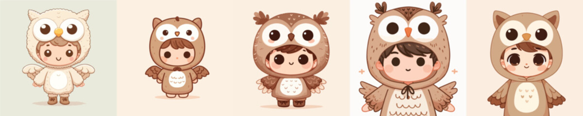Fototapeta premium cute little boy vector in owl costume