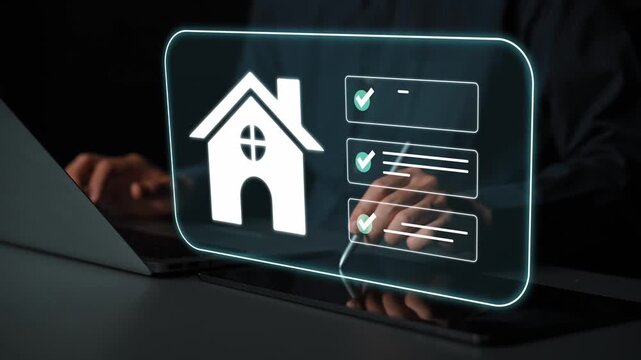 Digital Home Inspection Checklist for Real Estate Management on a Virtual Screen with a Person Using Laptop in Background Gluon.