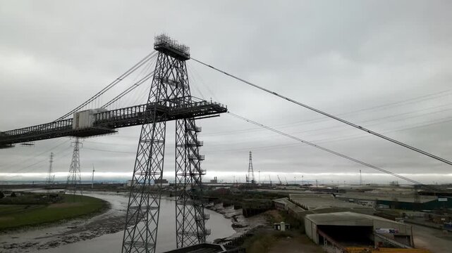 The transporter bridge in Newport, Wales, drone flight