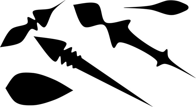 Decorative black clock hands and ornate spearhead silhouettes, Antique style time indicator and ornamental pointer set