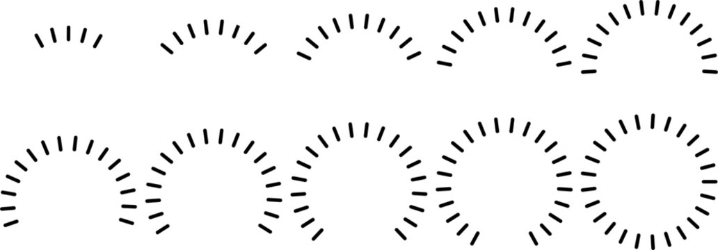 Minimalist black line radial segments, circular dial outline set