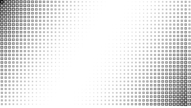 black square halftone corner gradient, geometric scattered pattern, monochrome abstract texture