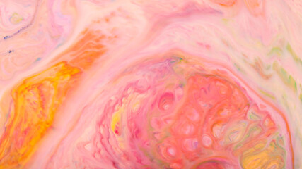 Obraz premium Abstract pastel soap bubble texture with swirling pink orange and yellow flowing patterns