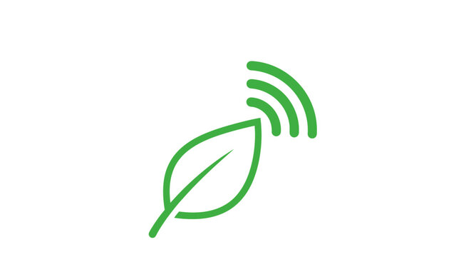 Green leaf with signal waves icon.