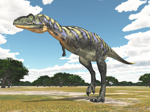 Dinosaurier Aucasaurus in einer Waldlandschaft