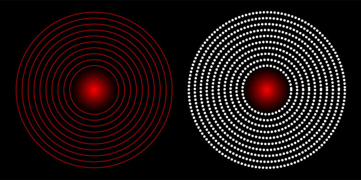Pain Relief Target Icons: Concentric Red Circles for Healthcare, Radar, and Sound Wave Concepts. Pain red circle or localization mark, aching place sign, abstract symbol of pain
