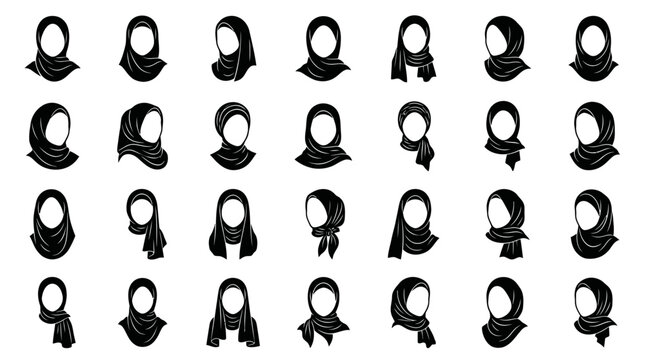 Diverse Hijab Headscarf Glyph Icons: Muslim Women's Fashion  Cultural Identity