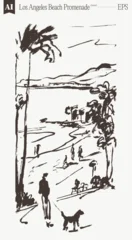 Los Angeles Beach Promenade Sketch Vector Illustration © TheMountBirdStudio