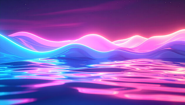 Abstract neon waves and reflections