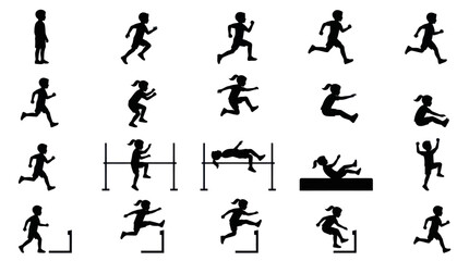 Fototapeta premium Children's Athletics Sports Icons: Running, Jumping, Hurdles, High Jump Silhouettes Set