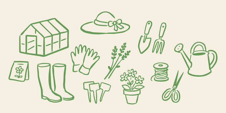 Gardening doodle icon set hand drawn vector illustration