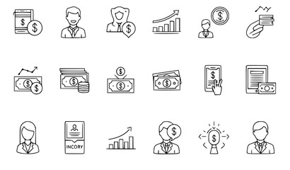 Fototapeta premium A set of minimalist line art icons representing finance and business concepts