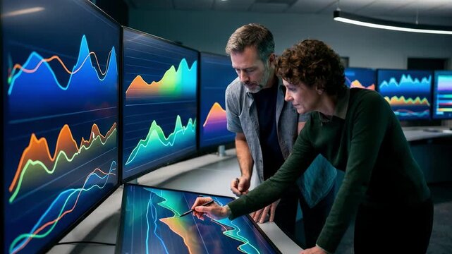 Engineers review predictive trend graphs on digital monitors ensuring precise furnace performance management in a modern control environment.