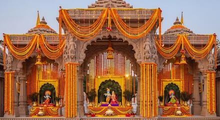 Obraz premium Hindu Temple Decorated with Marigold Flowers for Krishna Janmashtami