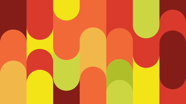 Abstract geometric background with rounded vertical shapes and capsules in warm colors like red orange yellow and green, perfect for modern minimalist wallpaper designs.