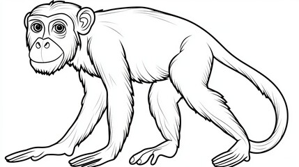 Fototapeta premium A Cartoon Style Monkey Outline on White Background for Children s Coloring Books and Activities.