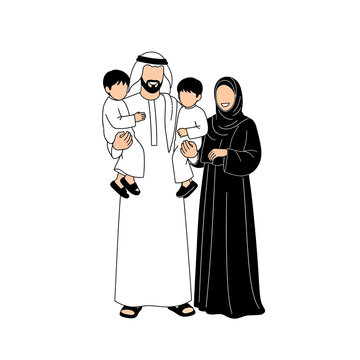 Arabian Family With Two Small Children.