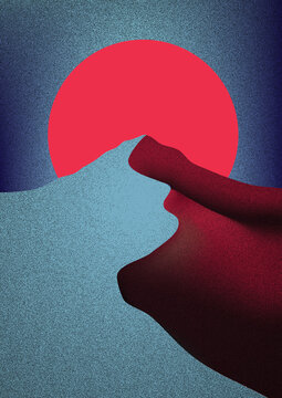 Mountainscape Red Moon Graphic