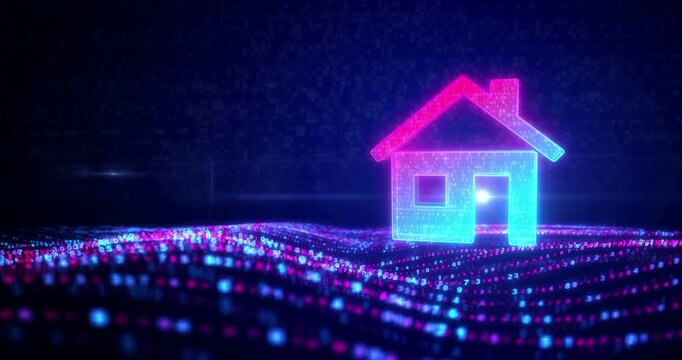 Artificial intelligence Ai head symbol on digital waves. Abstract icon over digital sea and flowing cyber waves background animation.