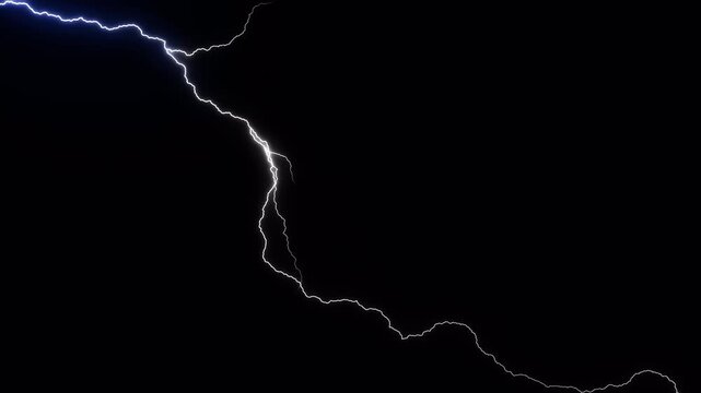 Lightning bolts intens striking vfx on black bakcground 4k animmation