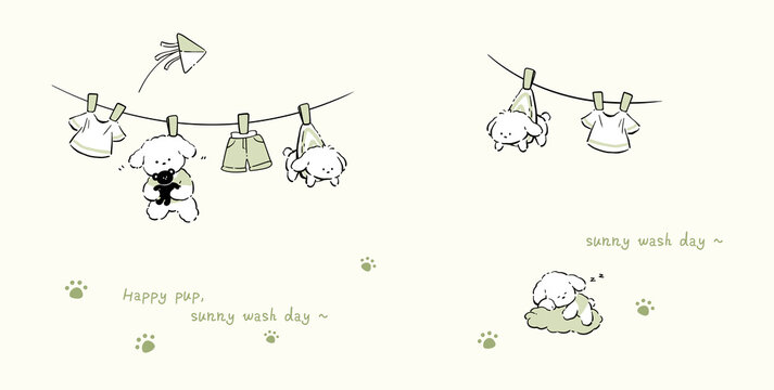 Collection of cute kawaii puppy and baby animal nursery illustrations and patterns