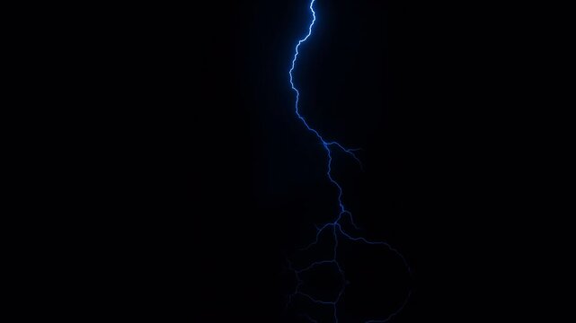 Bright electric lightning bolts striking and flashing on chroma key dark black