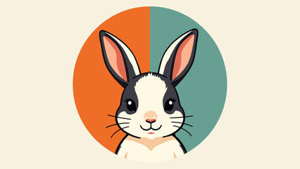 Fototapeta premium Cute cartoon illustration of a friendly rabbit peeking out of a circle for playful pet graphics and adorable children design concepts.
