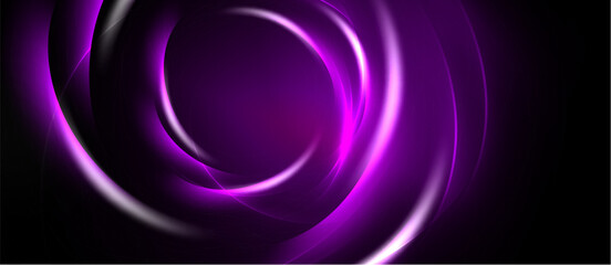 Abstract purple swirls, dynamic lines, dark background. Smooth gradients create flowing, elegant visual effect. Modern design. © antishock